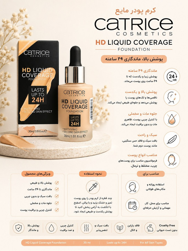 کرم پودر مایع کاتریس Catrice HD Liquid Coverage Foundation
